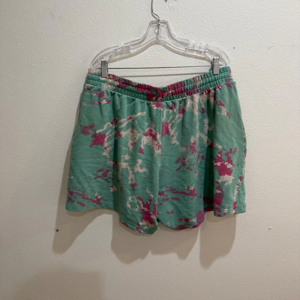 Adidas Originals Mens 2XL Teal Pink Tie Dye French Terry Zip Pocket Sweat Shorts